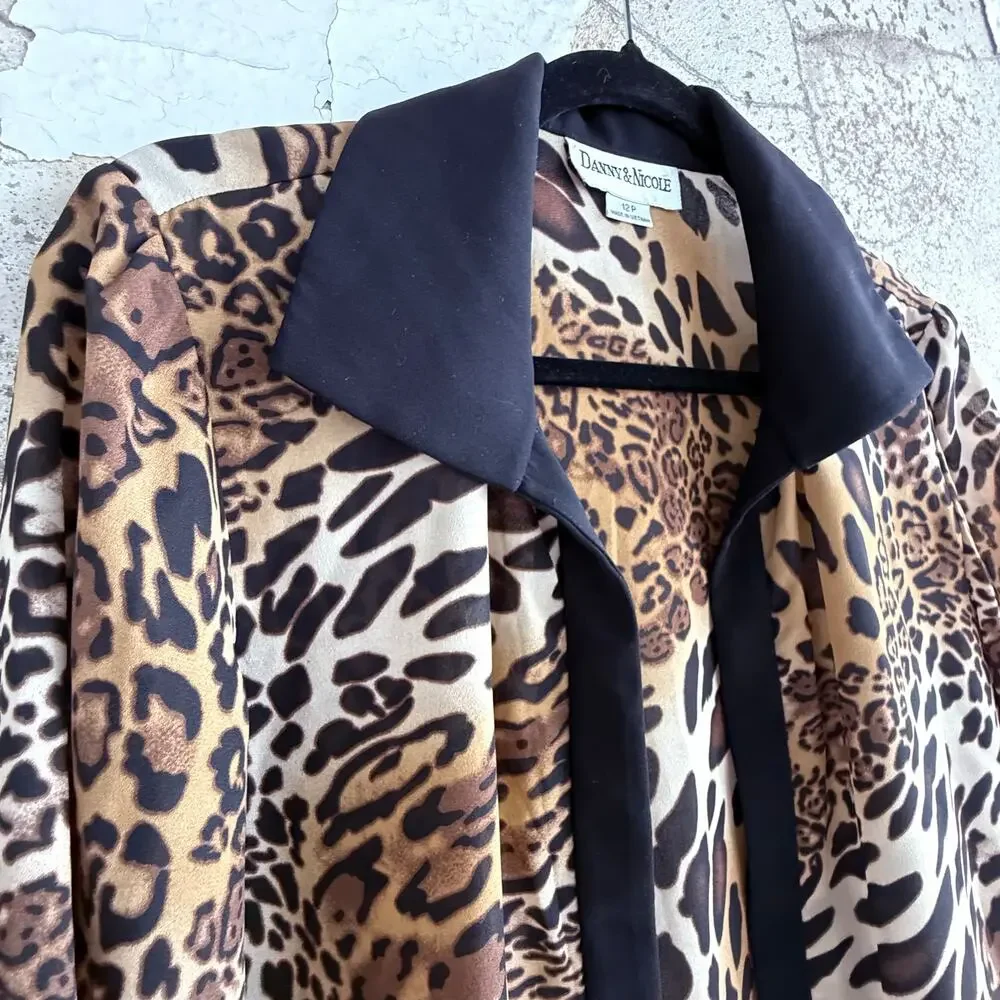 Y2K Leopard Blazer‎ Open Front Cardigan Animal Print Statement Jacket Womens 12P